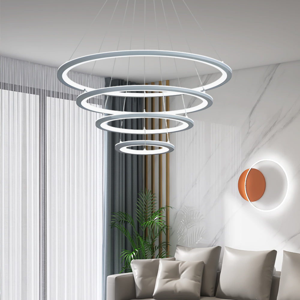 Elegant 4-Ring LED Chandelier with Remote - Mid-Century Design