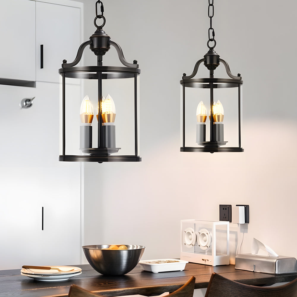 Elegant 3/4-Light Vintage Black Glass Lantern Pendant