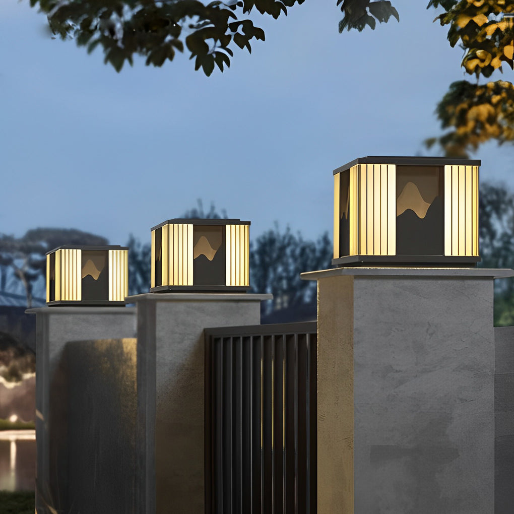 Waterproof LED Solar Post Cap Lights - Modern Black Mountain Design