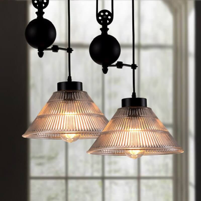 Industrial Retro Glass Pendant Light with Pulley - 1-Light Fixture