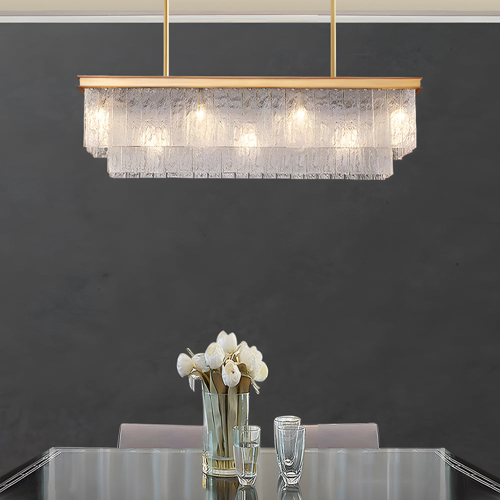 Elegant 3-Step Dimming Long Rectangular Double Layer Chandelier