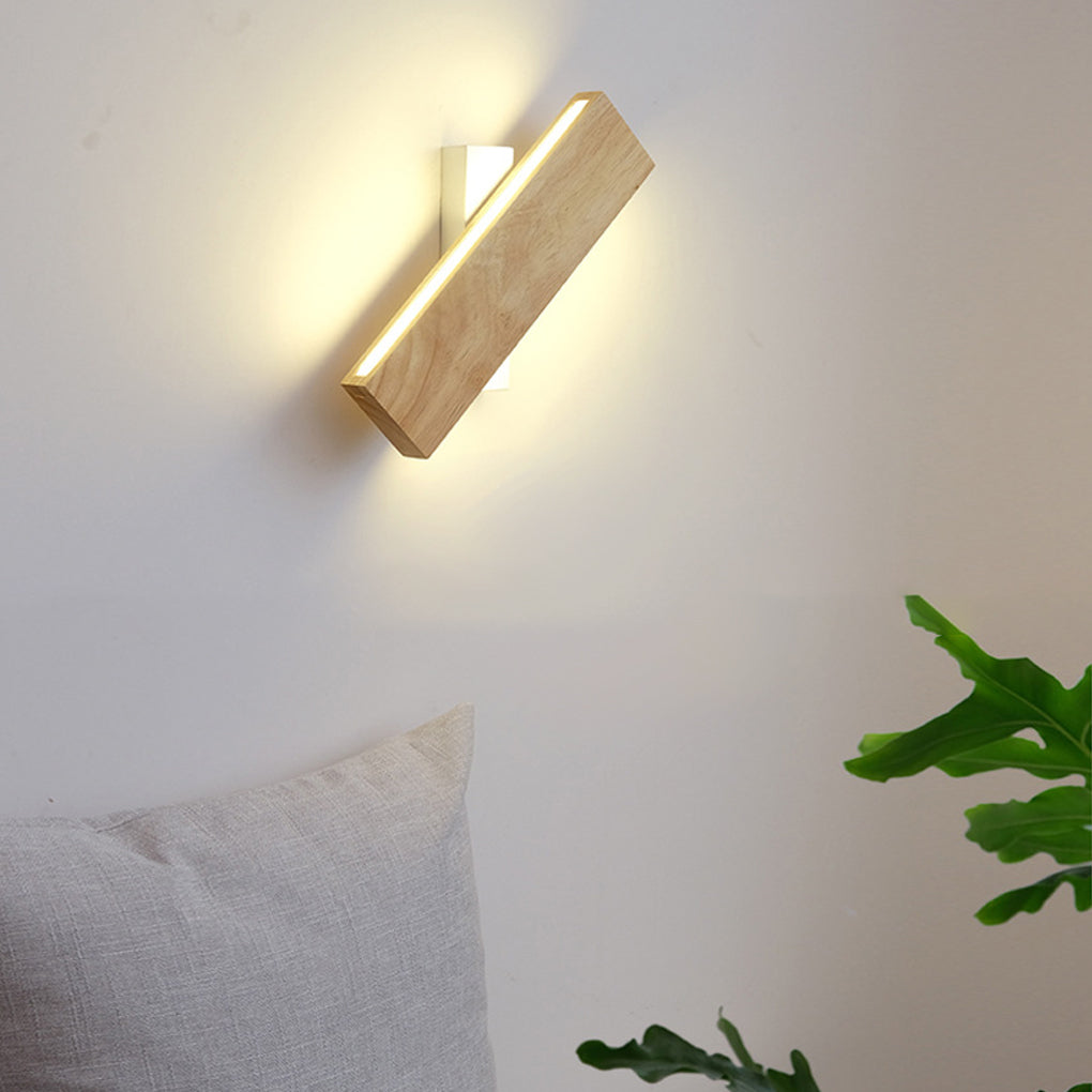 Rotatable Minimalist Rectangular Wood LED Wall Lamp - Stylish Fixture