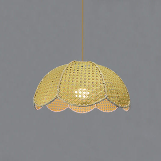 Nordic Rattan Scallop Dome Pendant Light - Elegant 1-Light Fixture