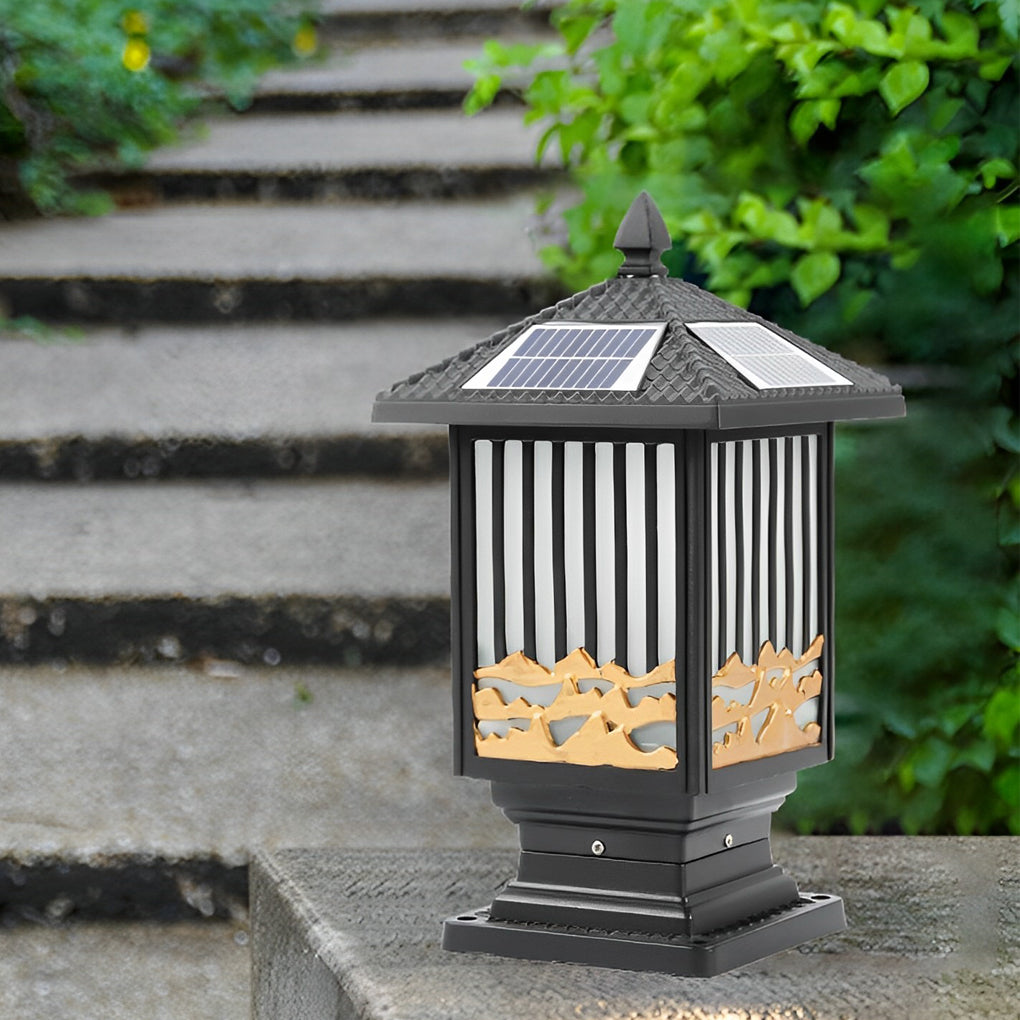 Retro Waterproof LED Solar Fence Post Lights - Vintage Black Design