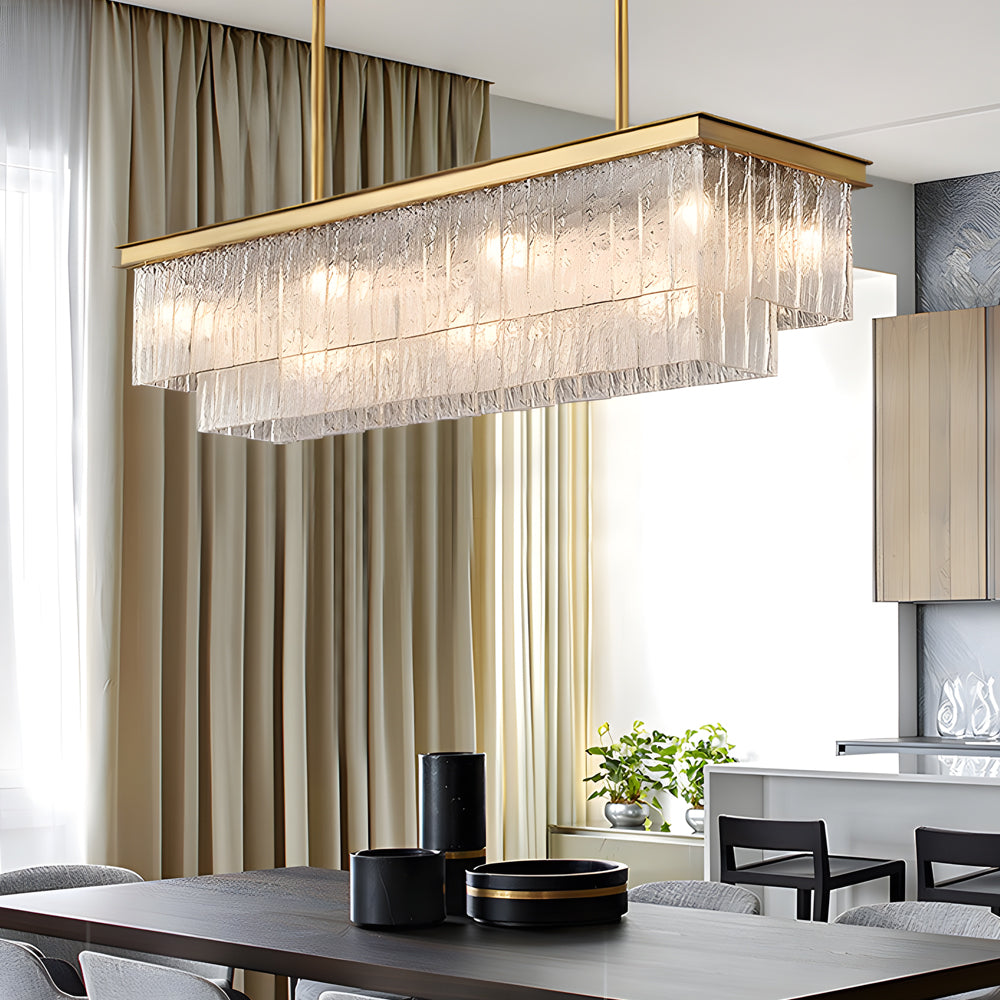 Elegant 3-Step Dimming Long Rectangular Double Layer Chandelier