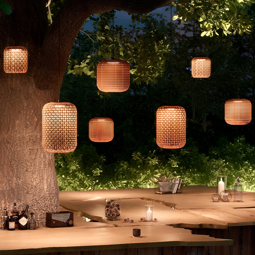 Waterproof LED Rattan Lanterns - Modern Red Outdoor Chandelier