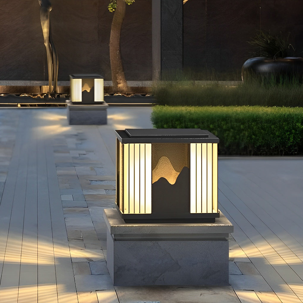 Waterproof LED Solar Post Cap Lights - Modern Black Mountain Design