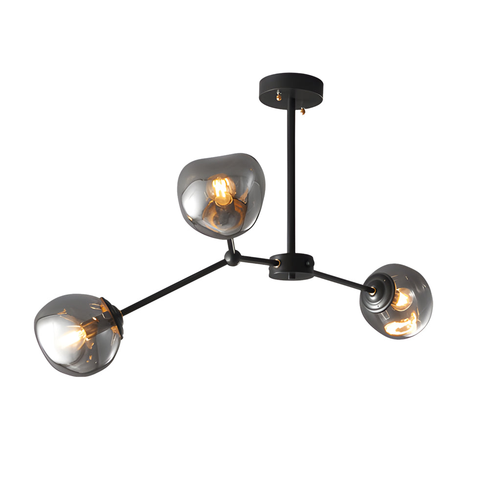 Elegant 3/5/8-Light Dimpled Lava Glass Chandelier - Black Arms