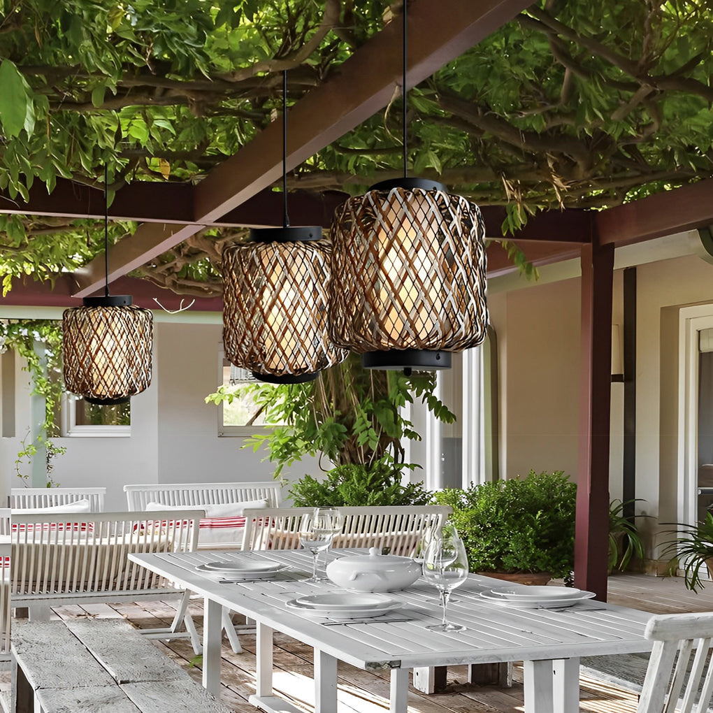 Rustic Modern Waterproof Rattan Outdoor Chandelier Lights