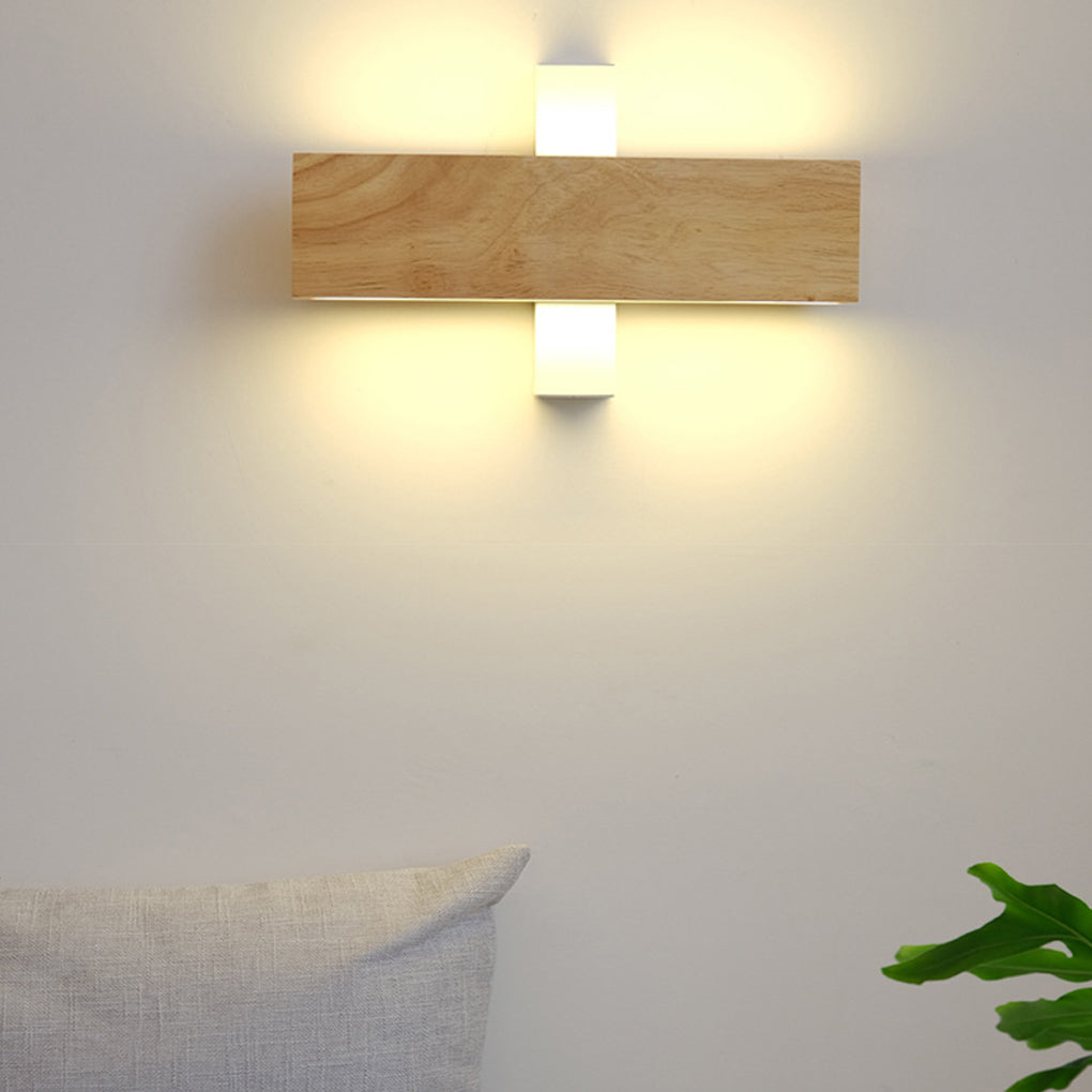 Rotatable Minimalist Rectangular Wood LED Wall Lamp - Stylish Fixture