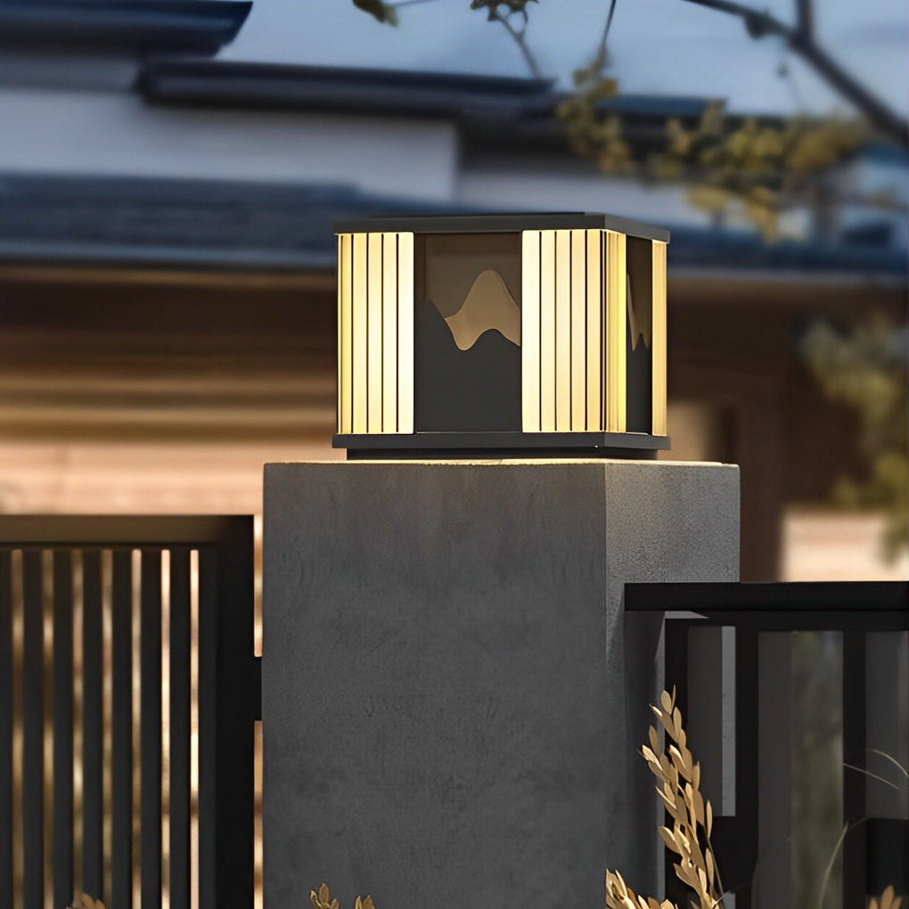 Waterproof LED Solar Post Cap Lights - Modern Black Mountain Design