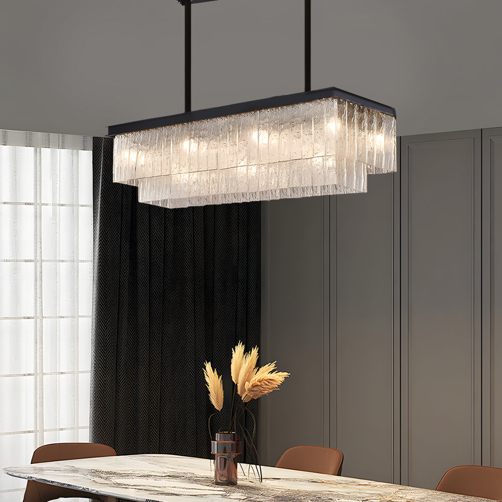 Elegant 3-Step Dimming Long Rectangular Double Layer Chandelier