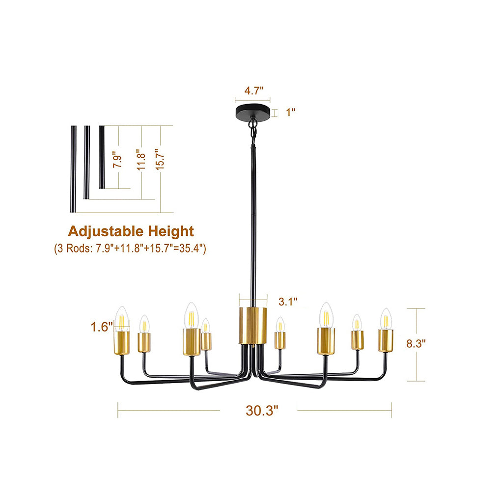 8-Light Iron Farmhouse Chandelier - Stylish American Ceiling Fixture