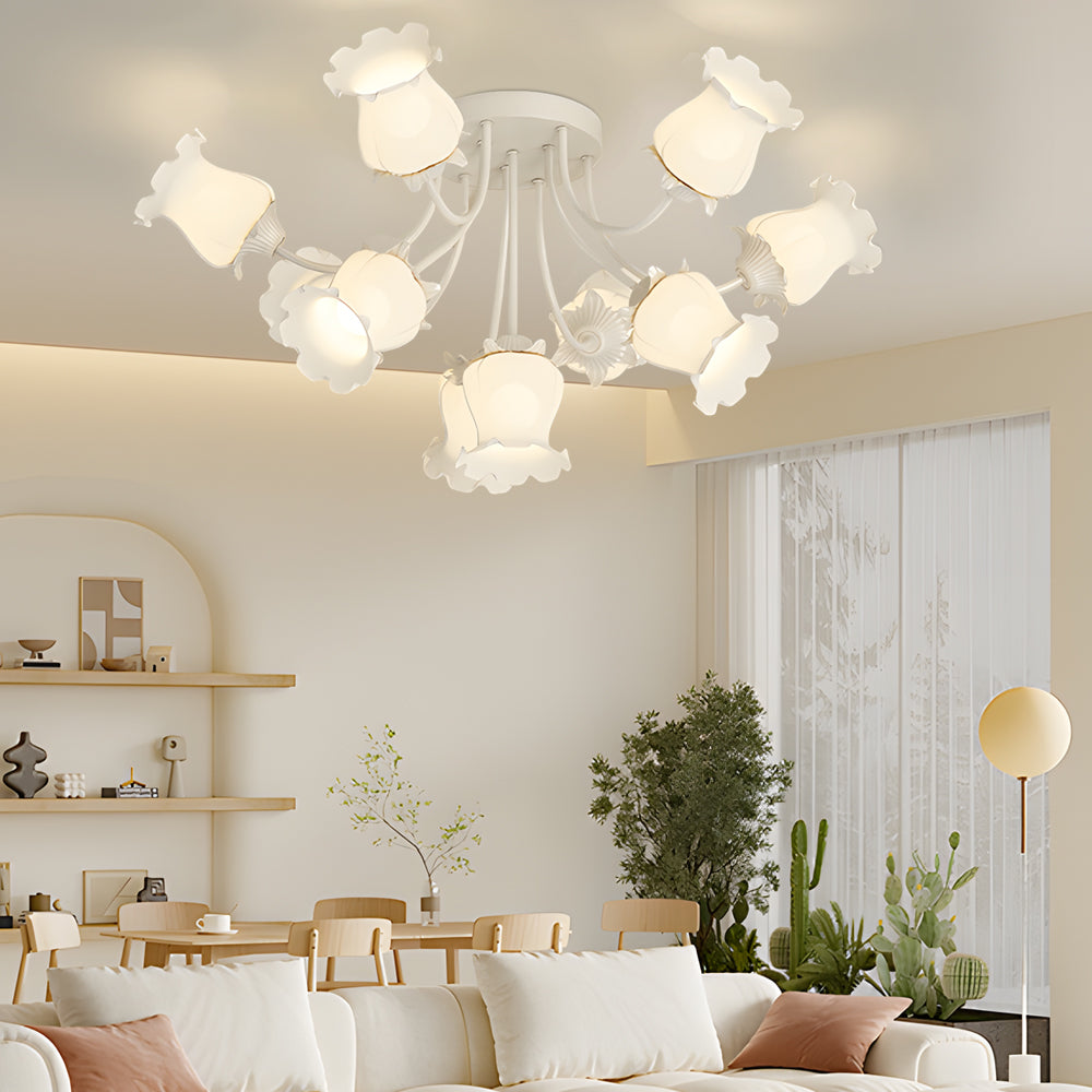 Elegant 10 White Flowers 3-Step Dimming Modern Ceiling Light