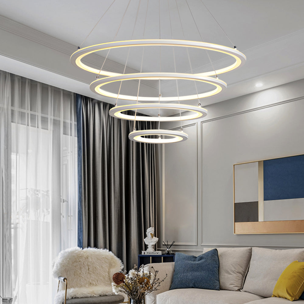 Elegant 4-Ring LED Chandelier with Remote - Mid-Century Design