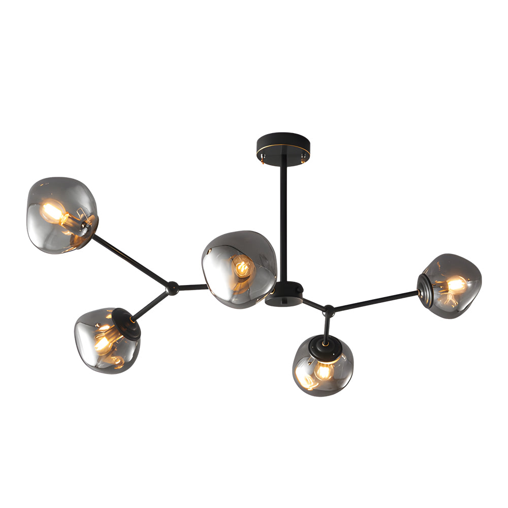 Elegant 3/5/8-Light Dimpled Lava Glass Chandelier - Black Arms