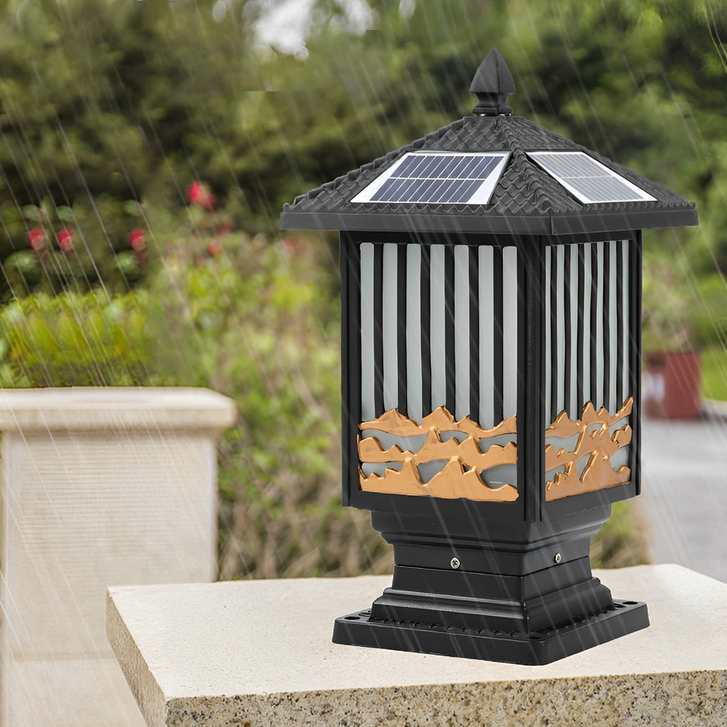 Retro Waterproof LED Solar Fence Post Lights - Vintage Black Design