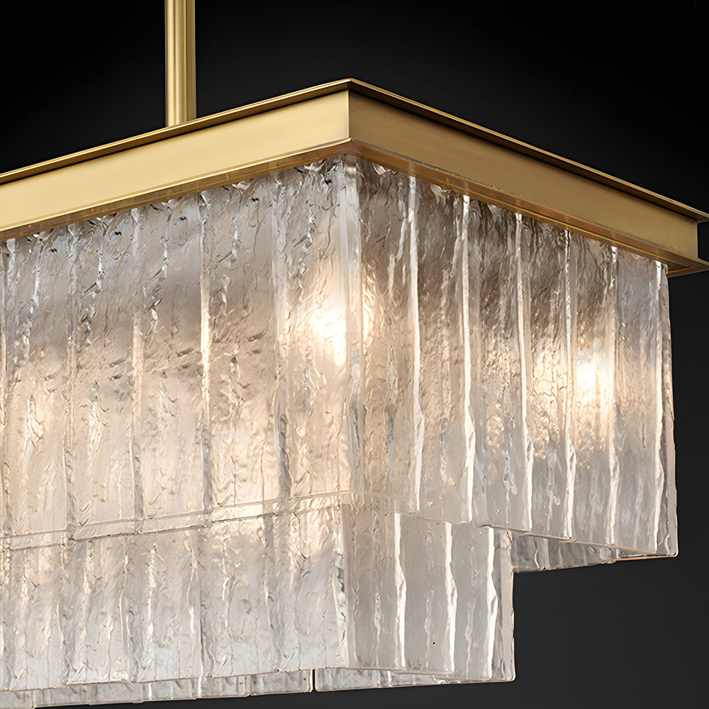 Elegant 3-Step Dimming Long Rectangular Double Layer Chandelier