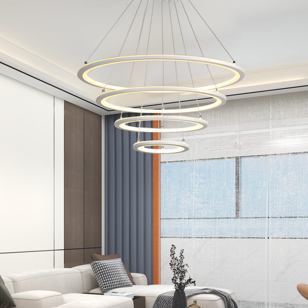 Elegant 4-Ring LED Chandelier with Remote - Mid-Century Design