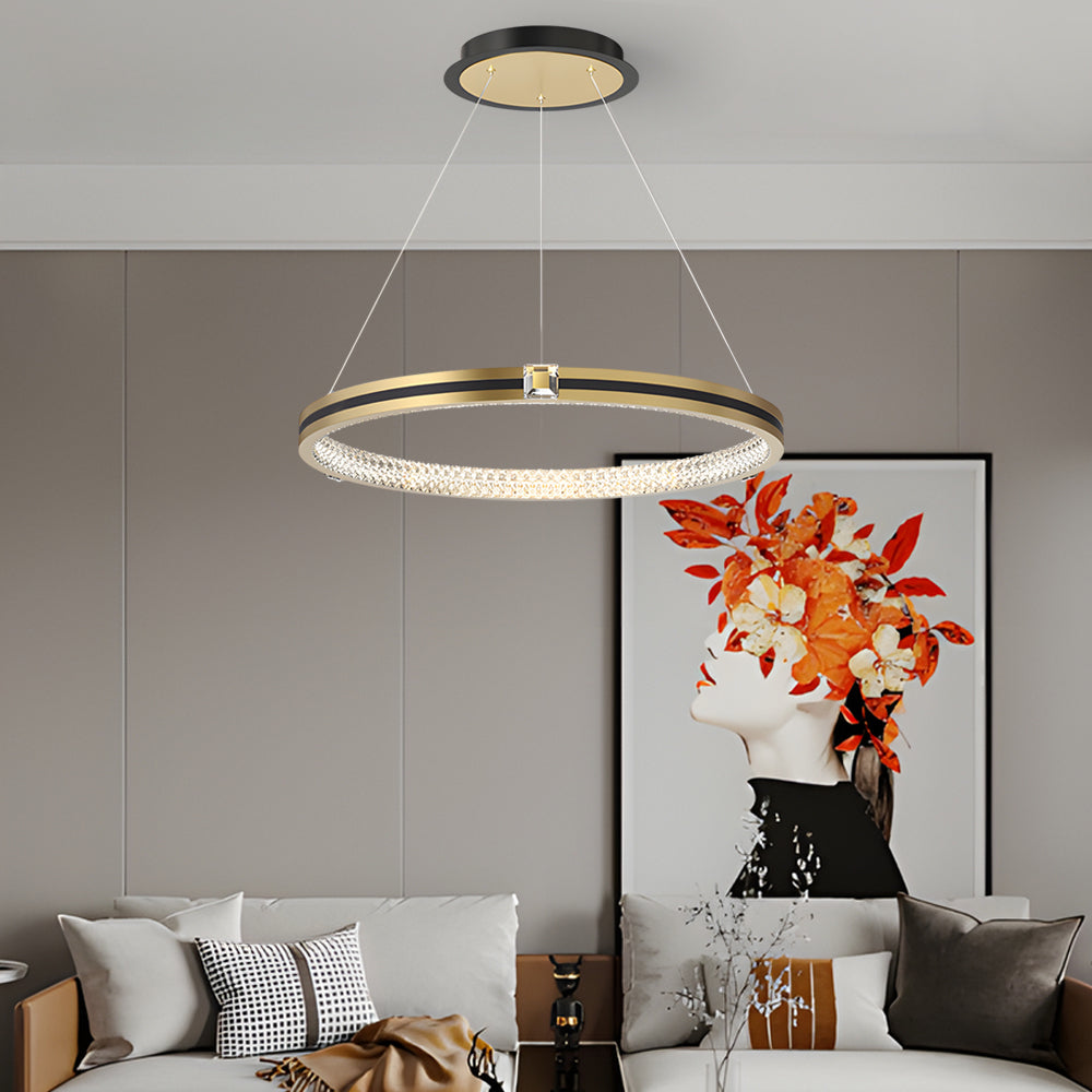 Brushed Gold Modern Chandelier - 3-Step Dimming Simple Circles