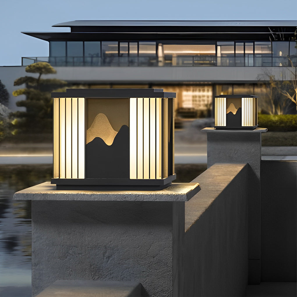 Waterproof LED Solar Post Cap Lights - Modern Black Mountain Design