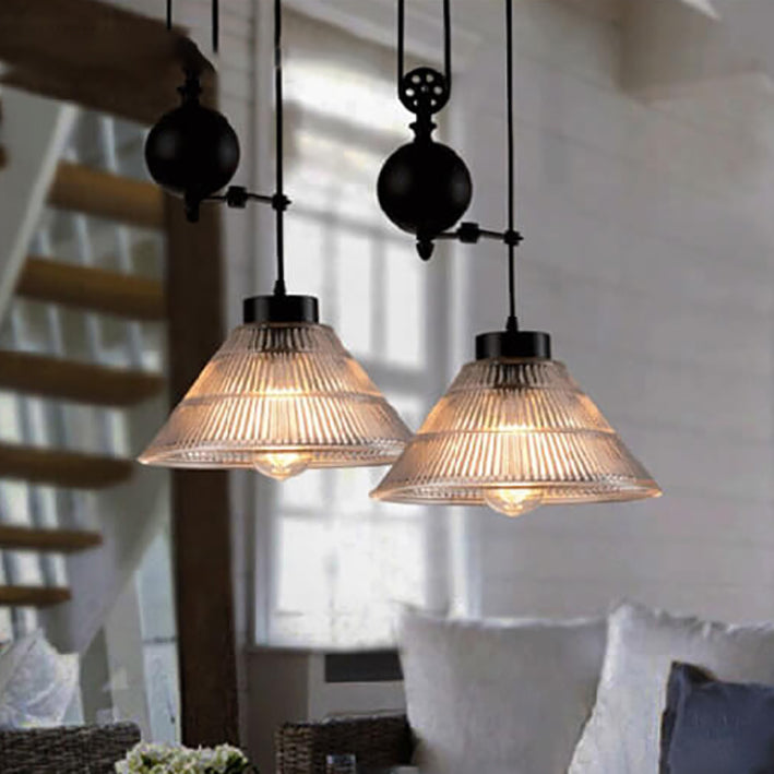 Industrial Retro Glass Pendant Light with Pulley - 1-Light Fixture