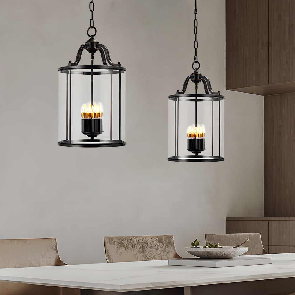 Elegant 3/4-Light Vintage Black Glass Lantern Pendant