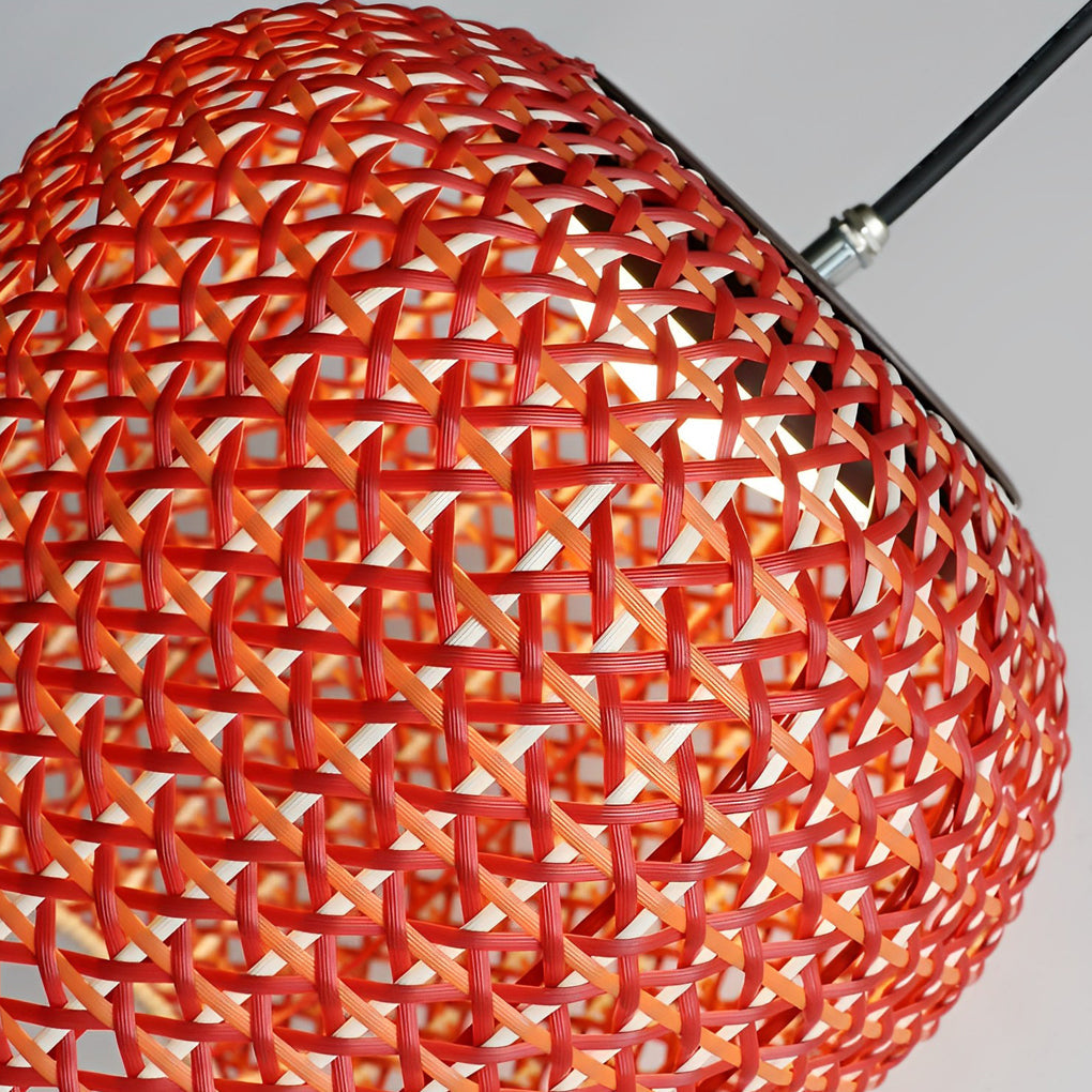 Waterproof LED Rattan Lanterns - Modern Red Outdoor Chandelier