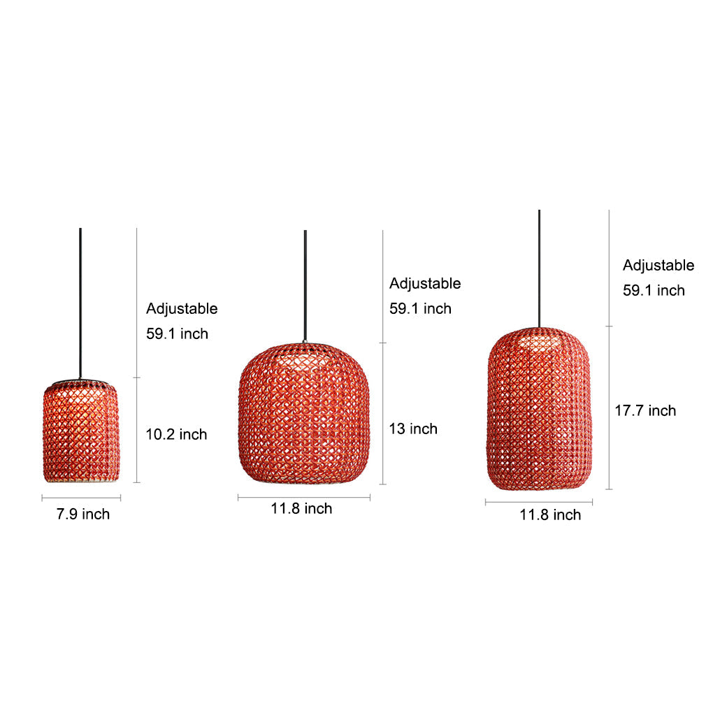 Waterproof LED Rattan Lanterns - Modern Red Outdoor Chandelier