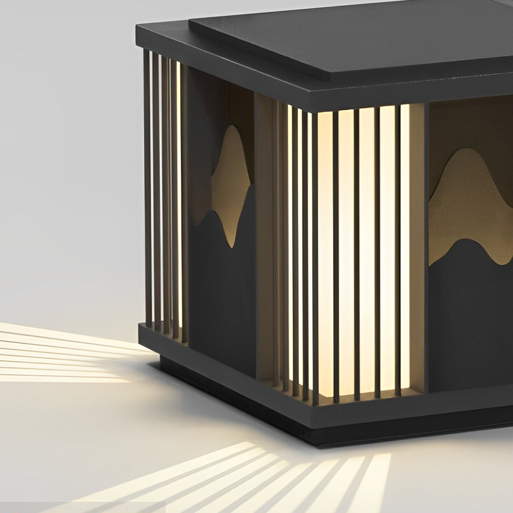 Waterproof LED Solar Post Cap Lights - Modern Black Mountain Design