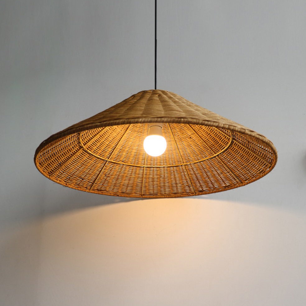 Stylish Retro Woven Rattan Cone Pendant Light - Eco-Friendly Design