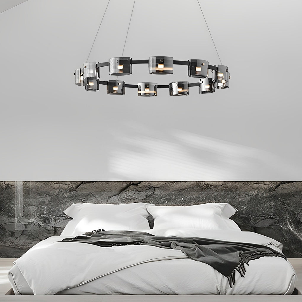 Circle Glass LED Chandelier - Stepless Dimming & Brightness Memory