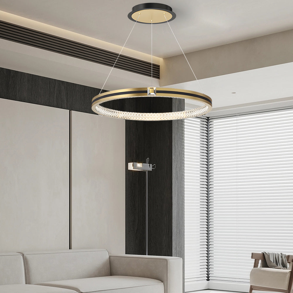 Brushed Gold Modern Chandelier - 3-Step Dimming Simple Circles