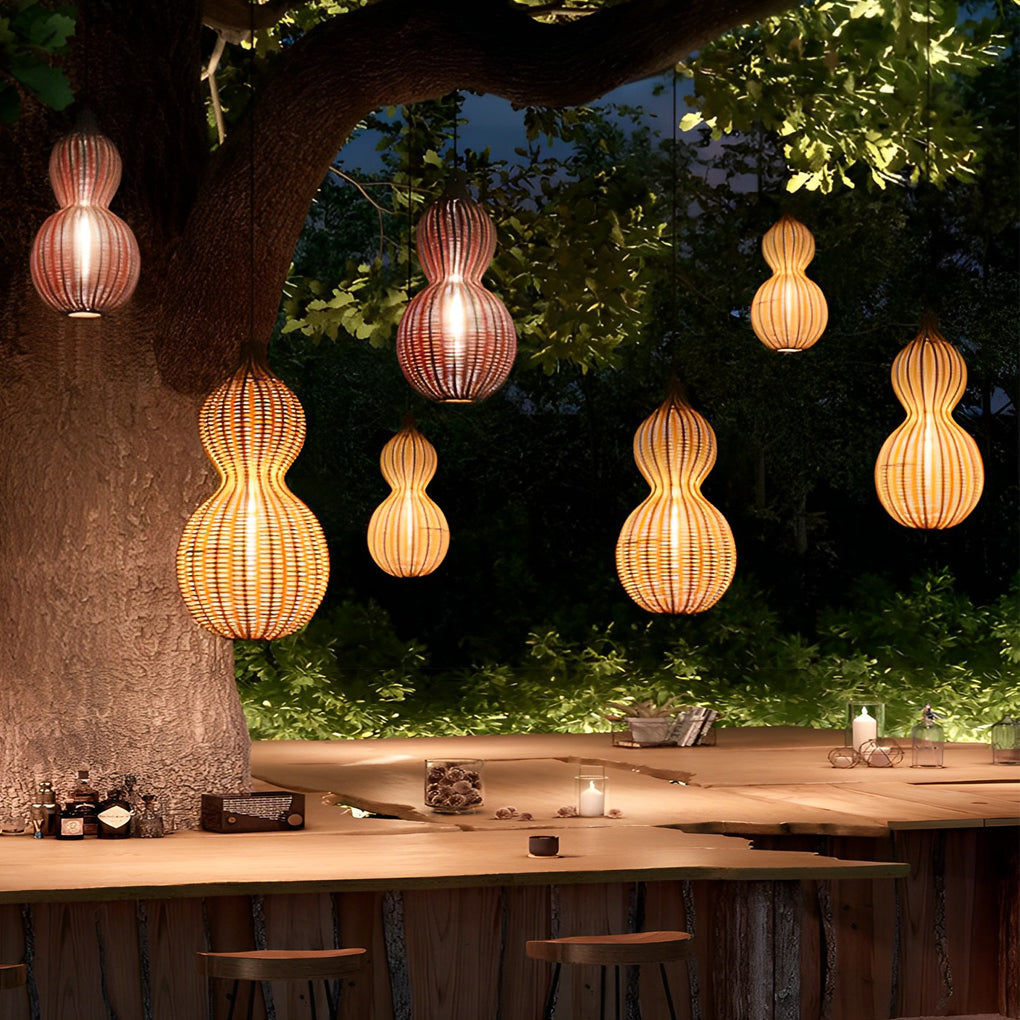 Stylish Woven Rattan Gourd Pendant Light for Outdoor Patios