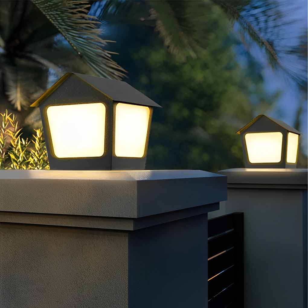 Modern Solar Black Cottage LED Waterproof Fence Post Lights