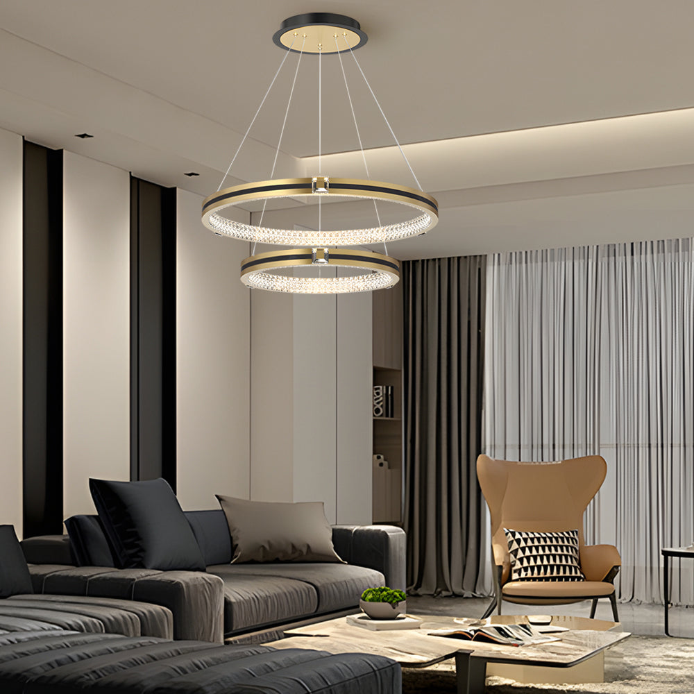 Brushed Gold Modern Chandelier - 3-Step Dimming Simple Circles