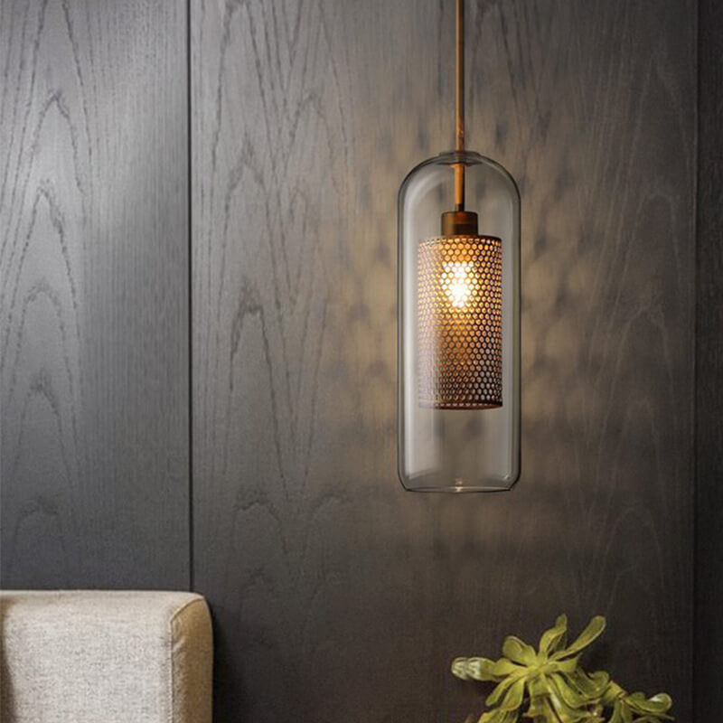 Elegant Clear Glass 1-Light Pendant - Modern Cylindrical Design