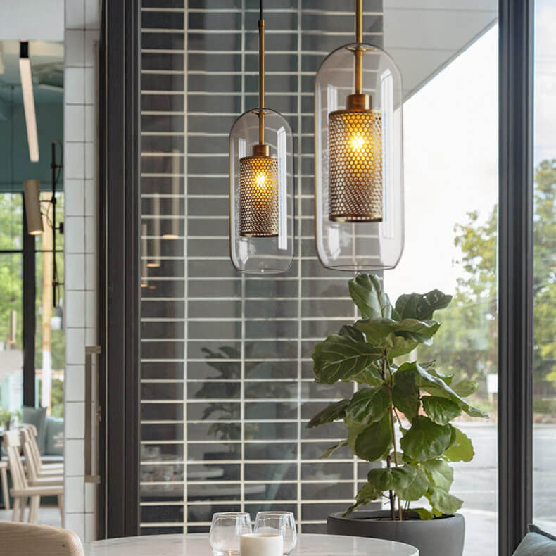 Elegant Clear Glass 1-Light Pendant - Modern Cylindrical Design