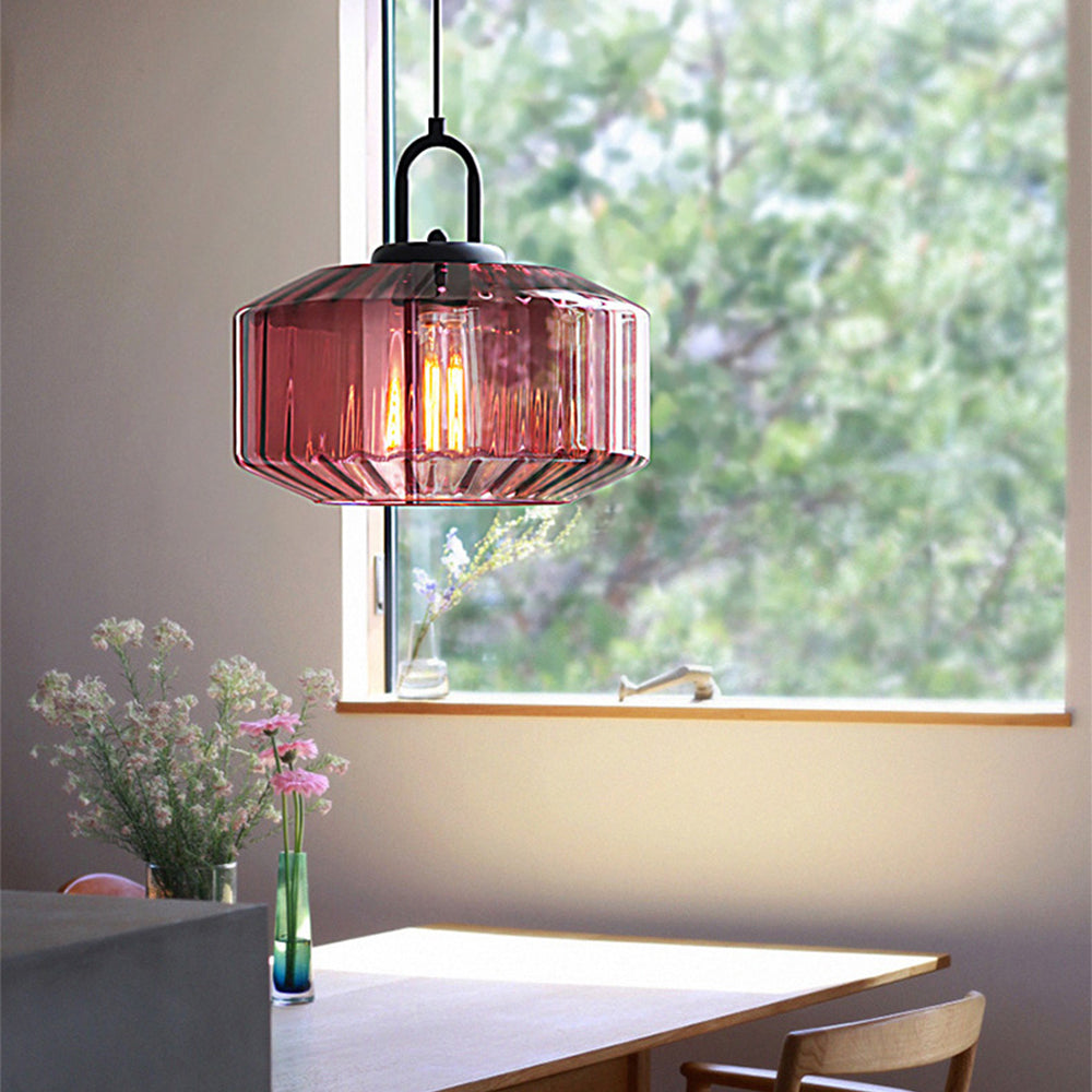 Mid Century Striped Glass Pendant Light - Retro Elegance & Warm Glow