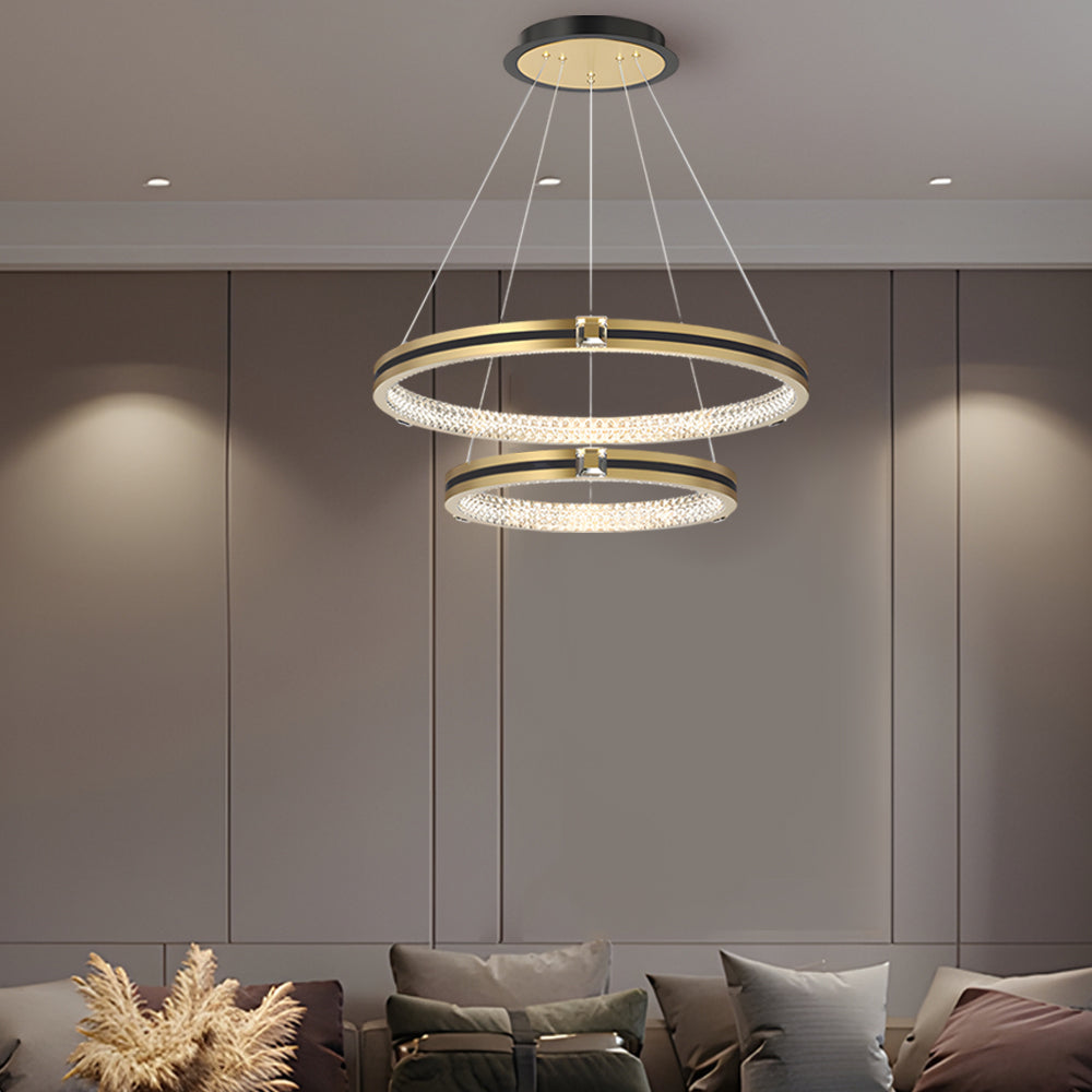 Brushed Gold Modern Chandelier - 3-Step Dimming Simple Circles