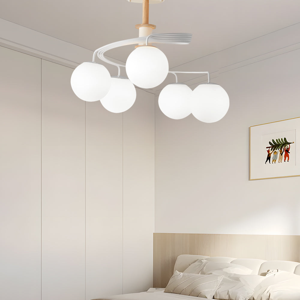 Elegant 5-Light Spiral Glass Ball Semi-Flush Mount Ceiling Light