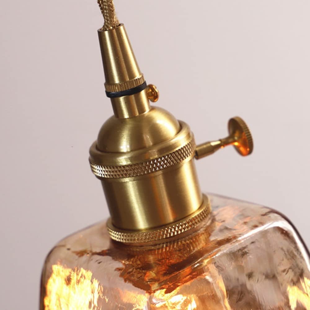 Contemporary Retro Brass Geometric Pendant Light with Amber Shade