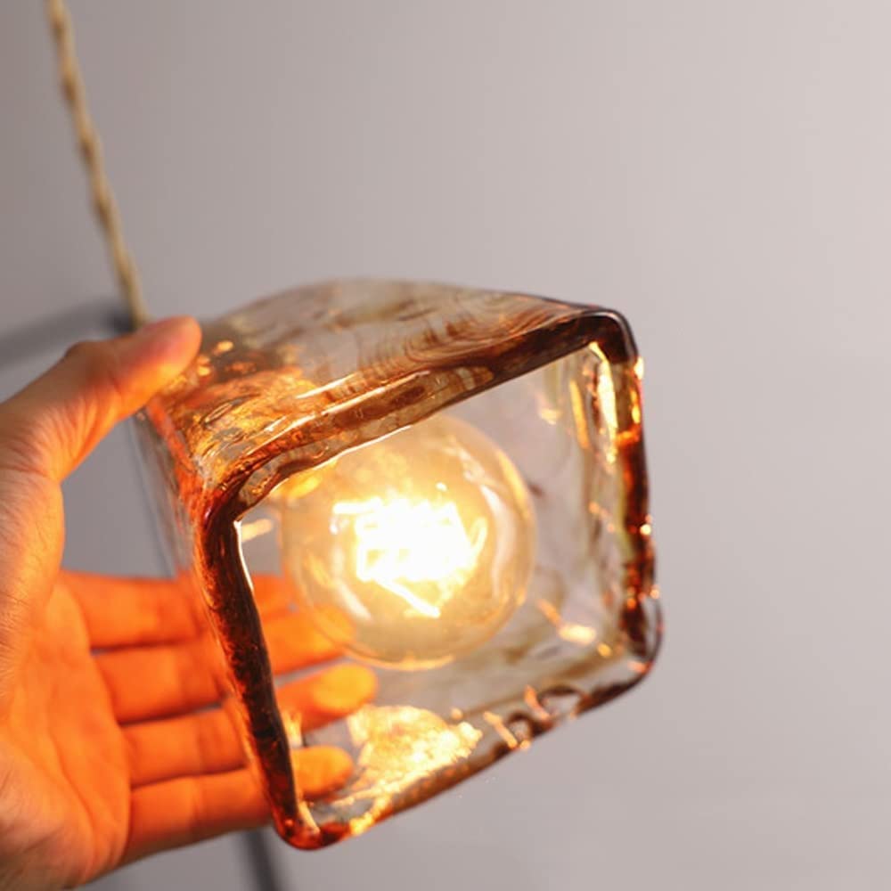 Contemporary Retro Brass Geometric Pendant Light with Amber Shade