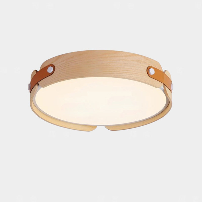 Contemporary Nordic LED Flush Mount Ceiling Light - Round Wooden Edge