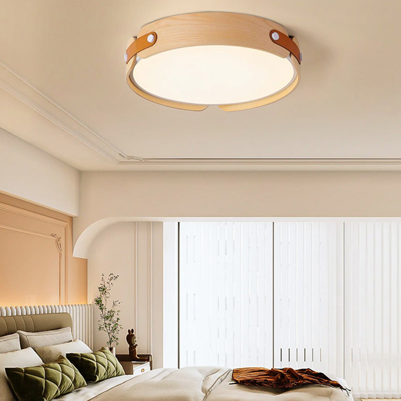 Contemporary Nordic LED Flush Mount Ceiling Light - Round Wooden Edge