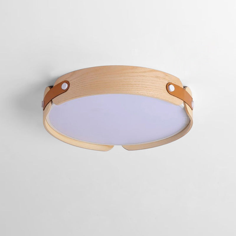 Contemporary Nordic LED Flush Mount Ceiling Light - Round Wooden Edge