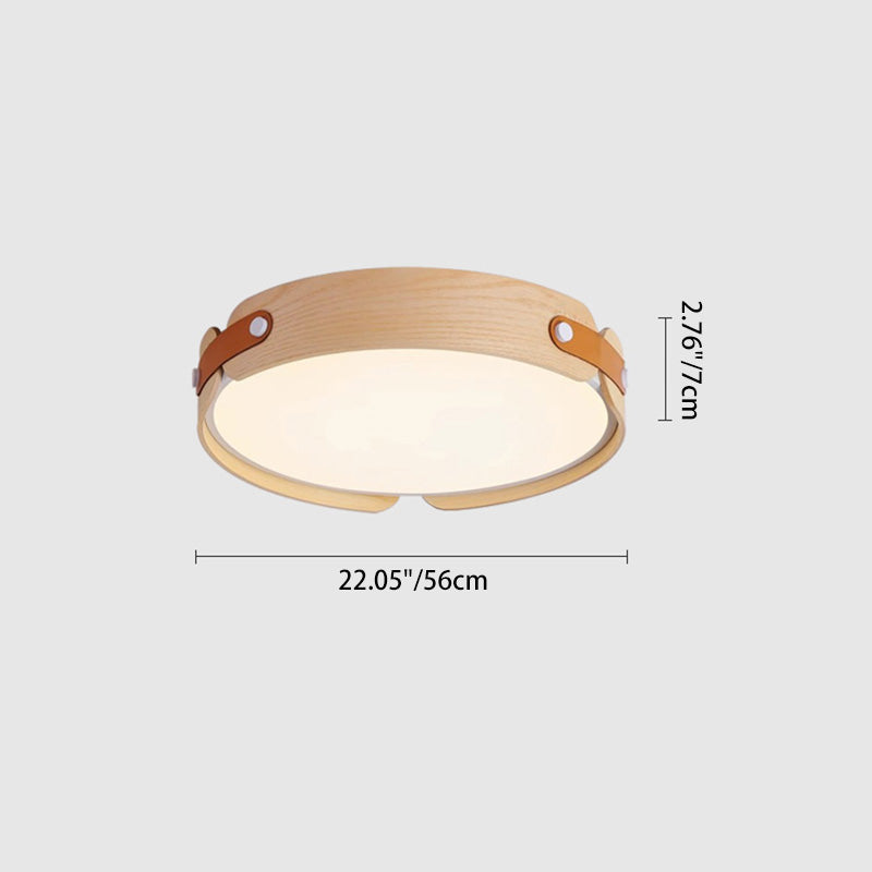 Contemporary Nordic LED Flush Mount Ceiling Light - Round Wooden Edge