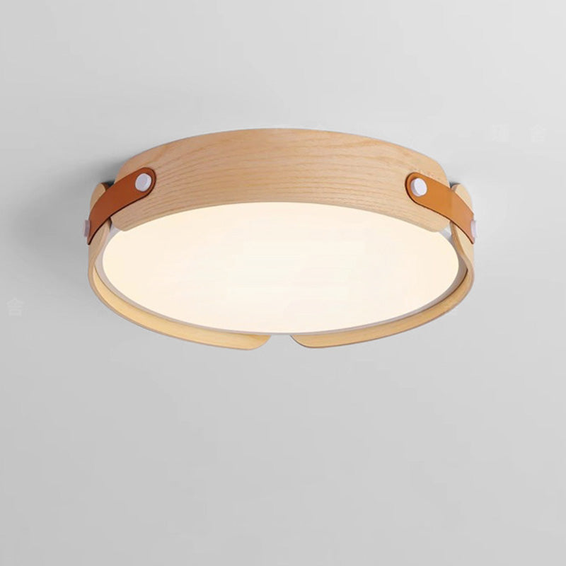 Contemporary Nordic LED Flush Mount Ceiling Light - Round Wooden Edge