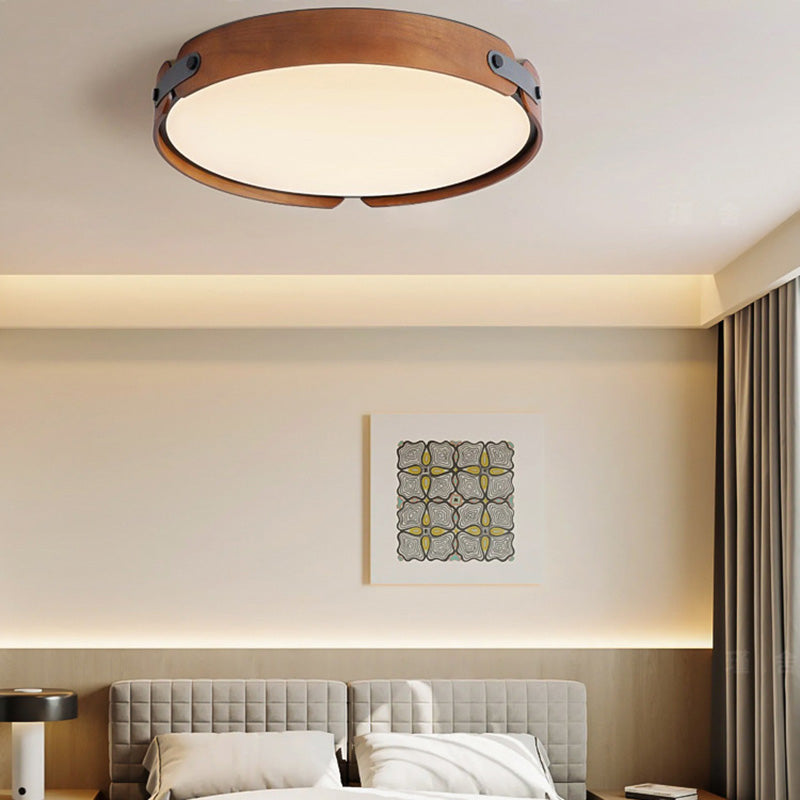 Contemporary Nordic LED Flush Mount Ceiling Light - Round Wooden Edge