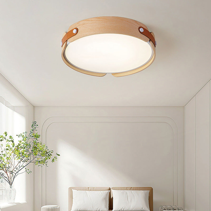 Contemporary Nordic LED Flush Mount Ceiling Light - Round Wooden Edge